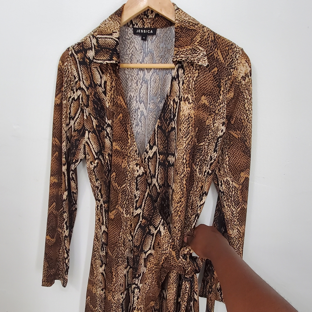 Jessica Tan Snake Pattern Wrap Dress